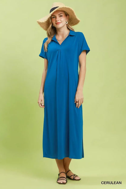 Umgee Collared Belted Midi Dress - Bitsy Gypsy Boutique