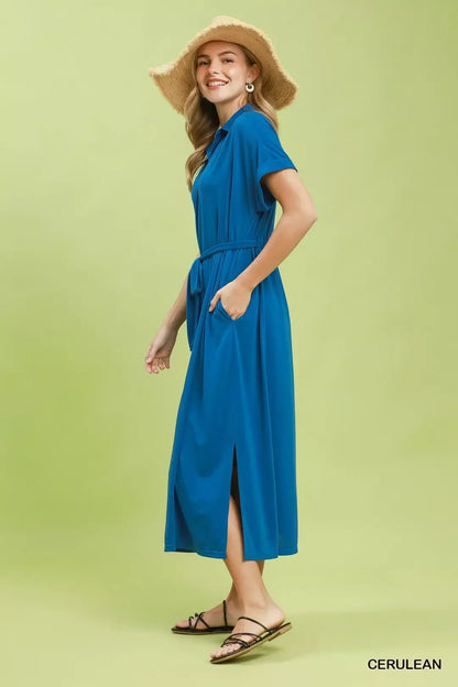 Umgee Collared Belted Midi Dress - Bitsy Gypsy Boutique