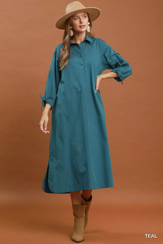 Umgee Collared Button Detail Relaxed Midi Dress - Bitsy Gypsy Boutique
