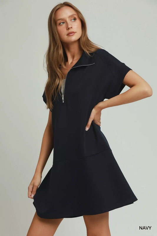Umgee Collared Quarter Zip Dress with Size Pocket - Bitsy Gypsy Boutique