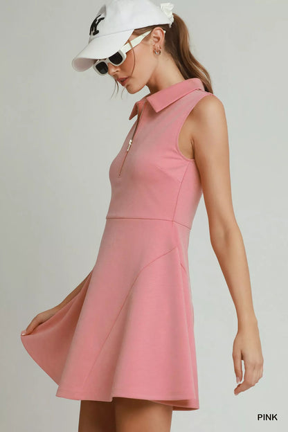 Umgee Collared Quarter Zip Tennis Dress - Bitsy Gypsy Boutique
