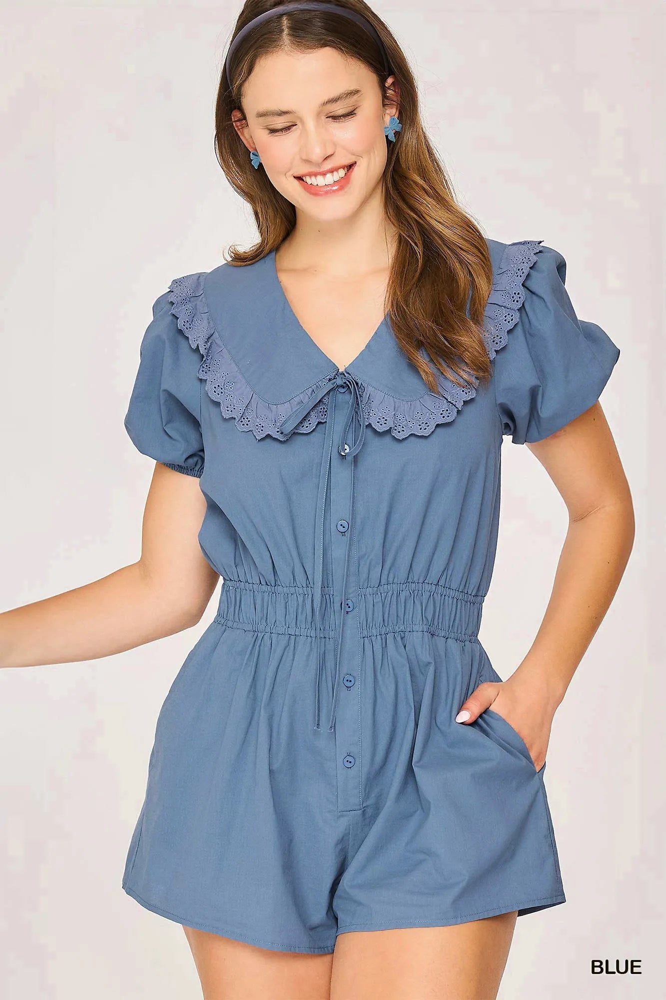 Umgee Collared Short Sleeve Button Down Romper - Bitsy Gypsy Boutique