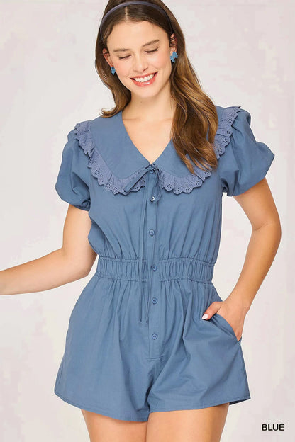 Umgee Collared Short Sleeve Button Down Romper - Bitsy Gypsy Boutique