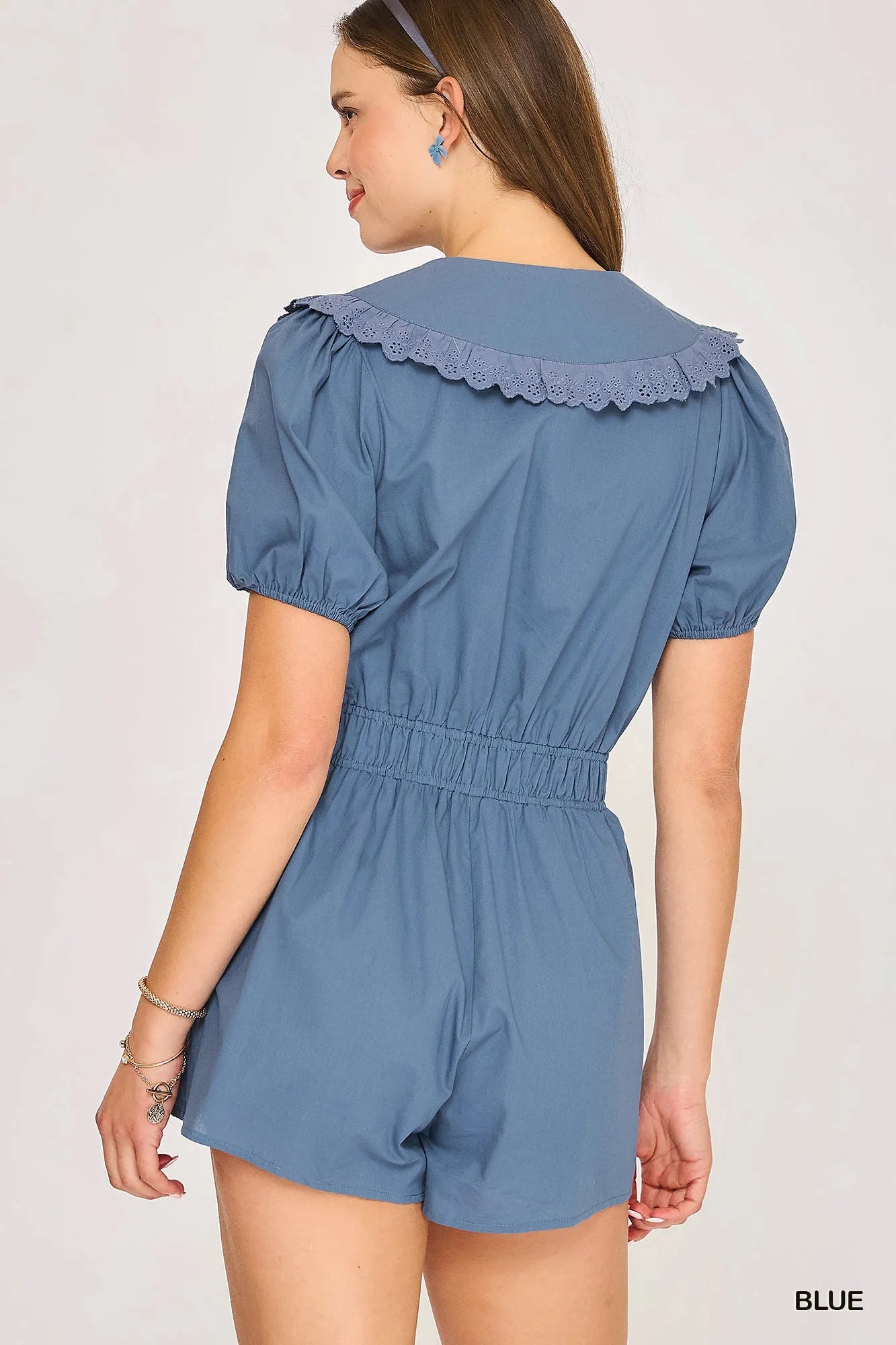 Umgee Collared Short Sleeve Button Down Romper - Bitsy Gypsy Boutique
