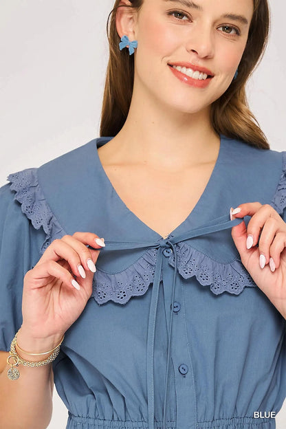 Umgee Collared Short Sleeve Button Down Romper - Bitsy Gypsy Boutique