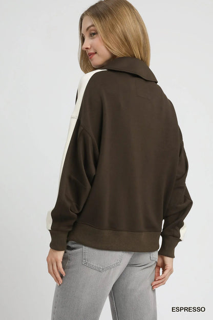 Umgee Color Block Polo Sweatshirt - Bitsy Gypsy Boutique