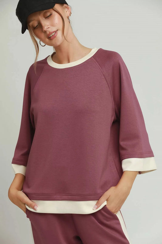 Umgee Colorblock Crewneck Raglan Sleeve Top - Bitsy Gypsy Boutique