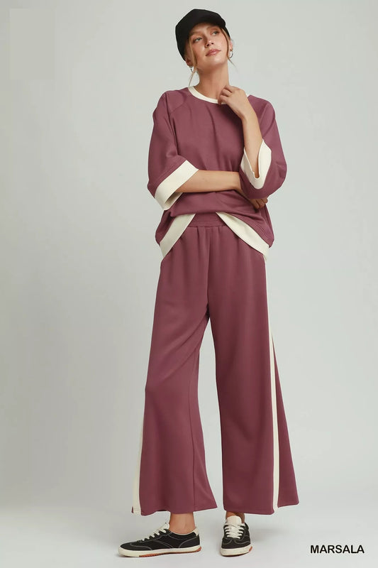 Umgee Colorblock Side Stripe Straight Pants - Bitsy Gypsy Boutique