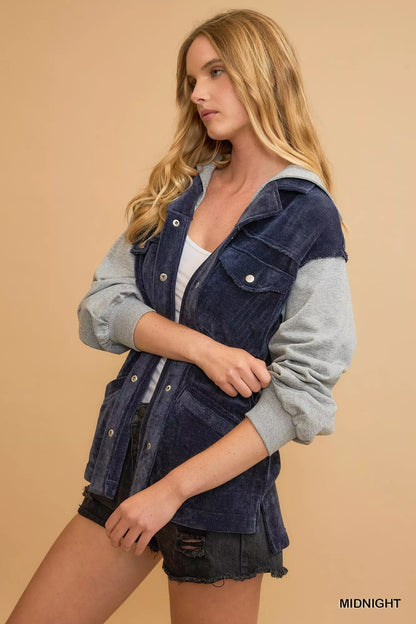 Umgee Contrast Hooded Chenille Jacket - Bitsy Gypsy Boutique