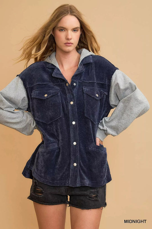 Umgee Contrast Hooded Chenille Jacket - Bitsy Gypsy Boutique