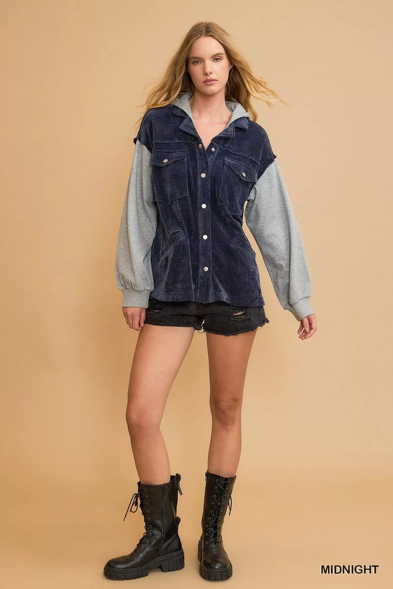 Umgee Contrast Hooded Chenille Jacket - Bitsy Gypsy Boutique