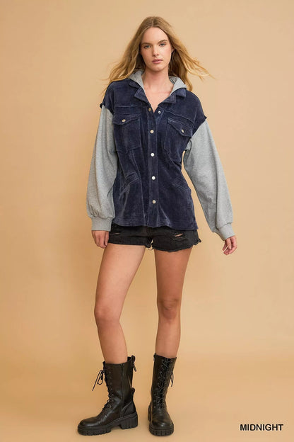 Umgee Contrast Hooded Chenille Jacket - Bitsy Gypsy Boutique