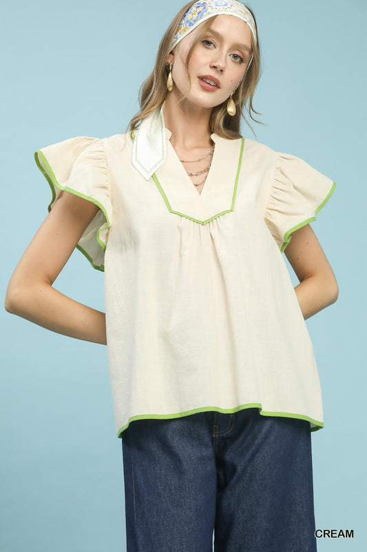 Umgee Contrast Trim Babydoll Blouse - Bitsy Gypsy Boutique