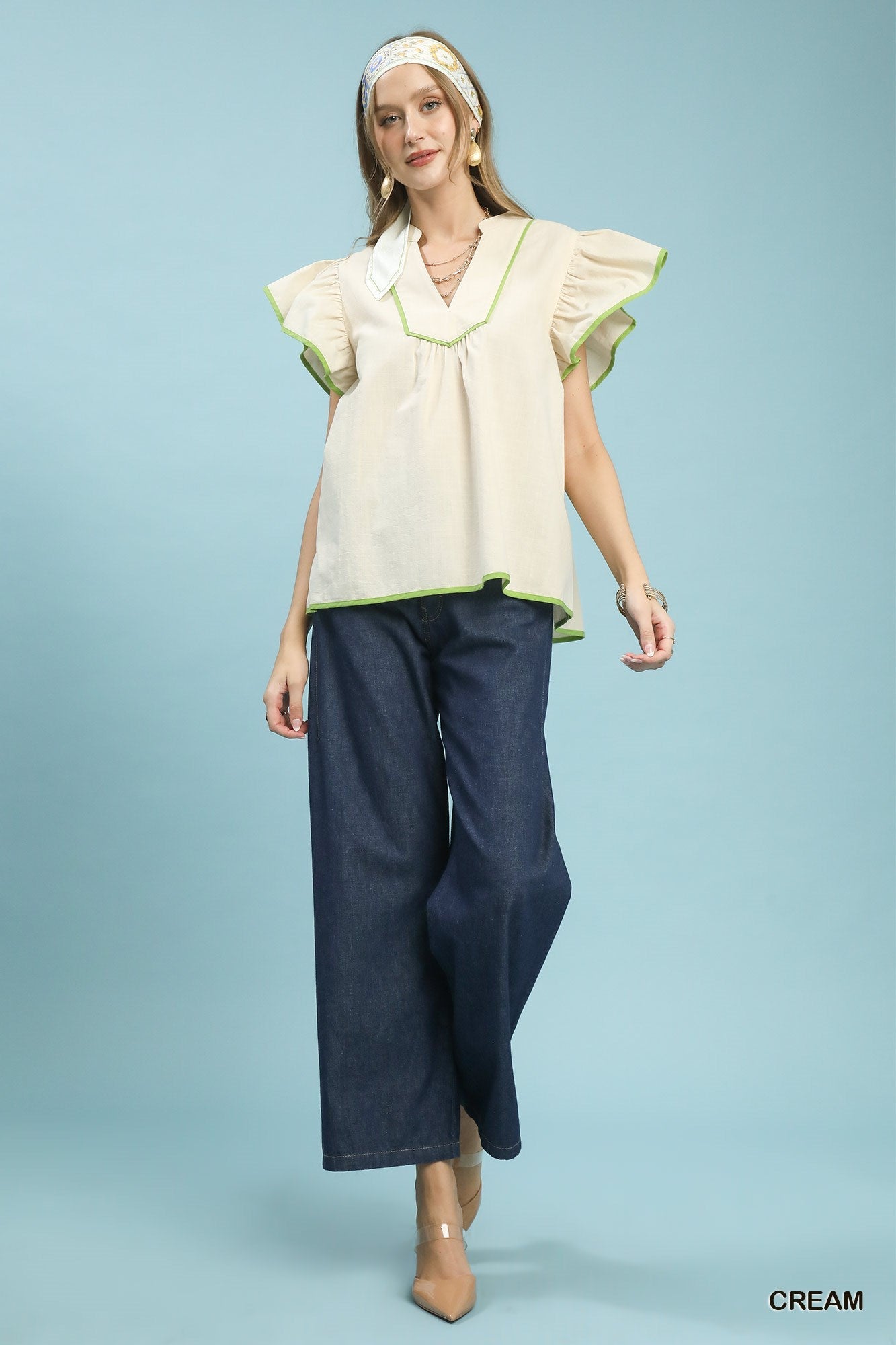 Umgee Contrast Trim Babydoll Blouse - Bitsy Gypsy Boutique