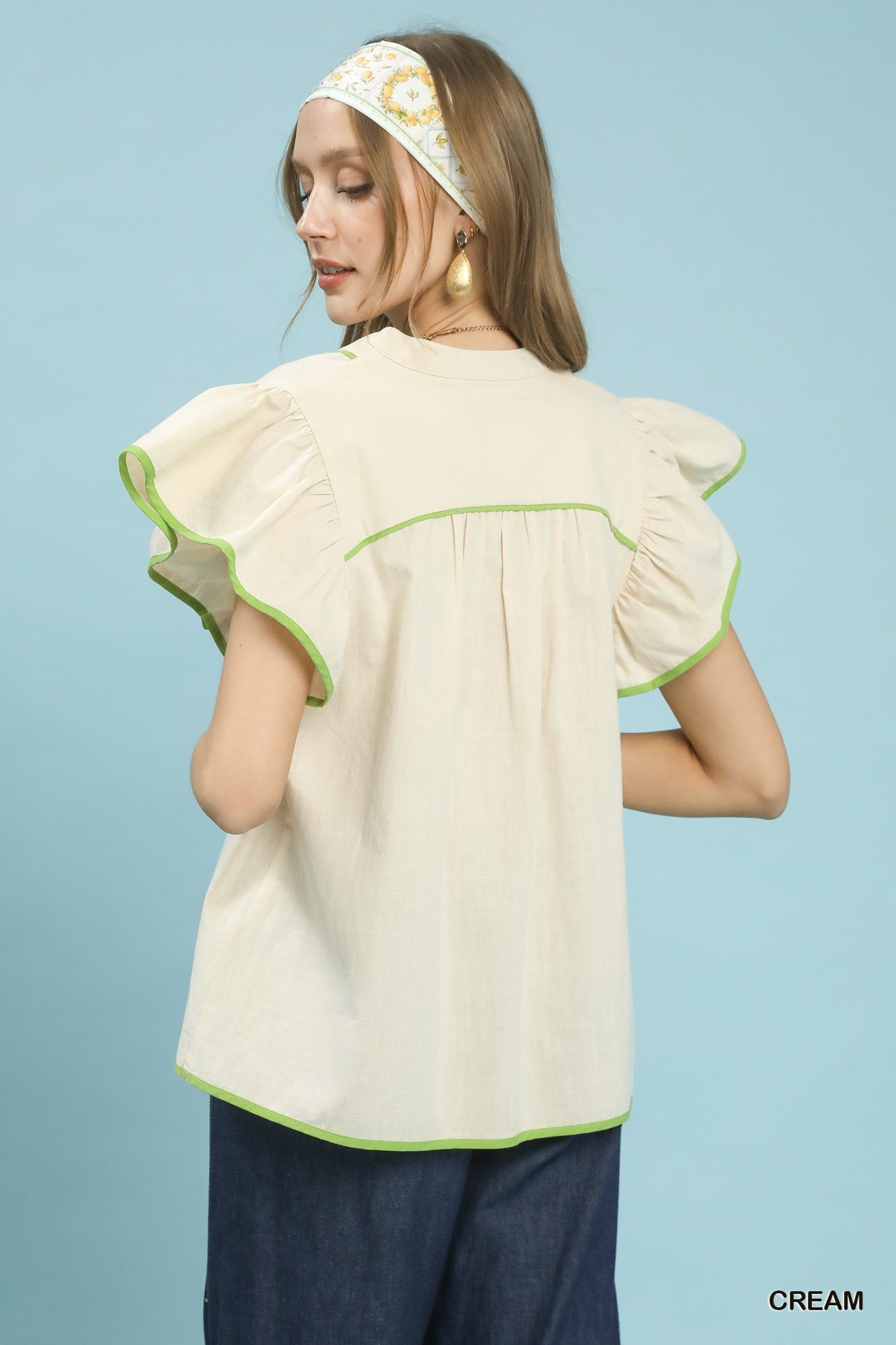 Umgee Contrast Trim Babydoll Blouse - Bitsy Gypsy Boutique