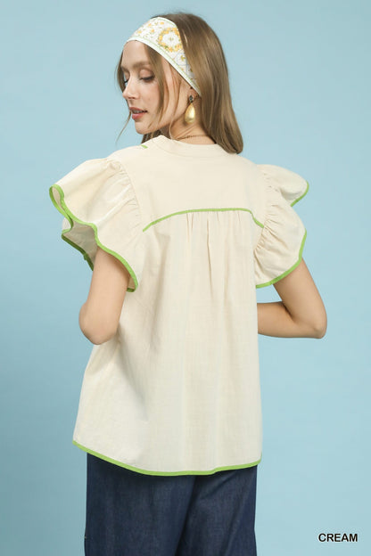 Umgee Contrast Trim Babydoll Blouse - Bitsy Gypsy Boutique