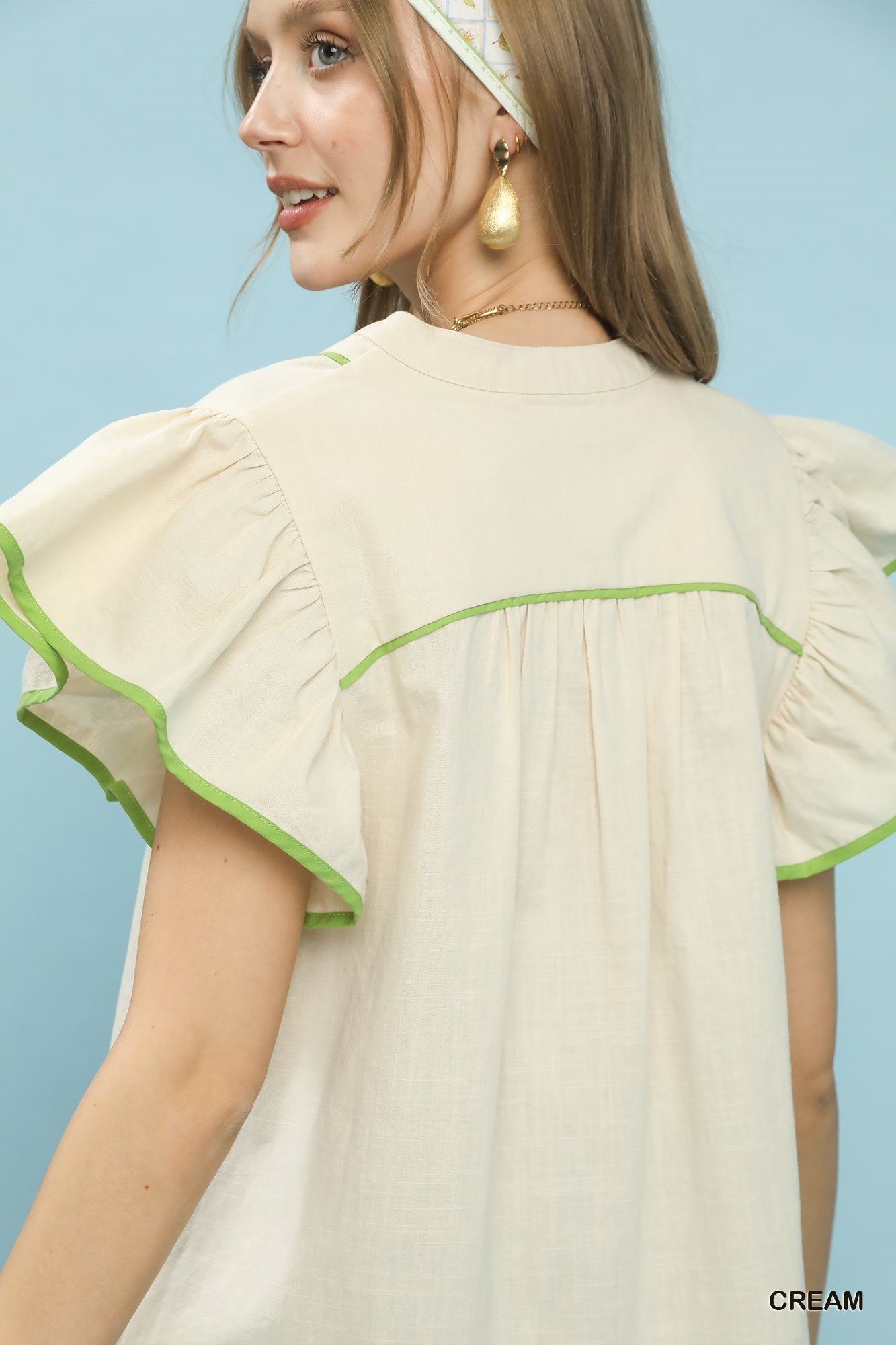 Umgee Contrast Trim Babydoll Blouse - Bitsy Gypsy Boutique