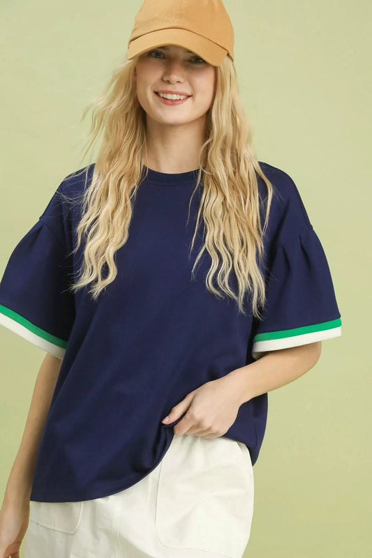 Umgee Contrast Trim Bell Sleeve Top - Bitsy Gypsy Boutique
