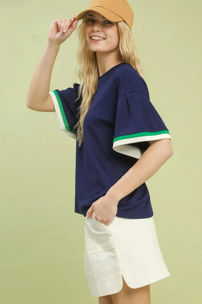 Umgee Contrast Trim Bell Sleeve Top - Bitsy Gypsy Boutique