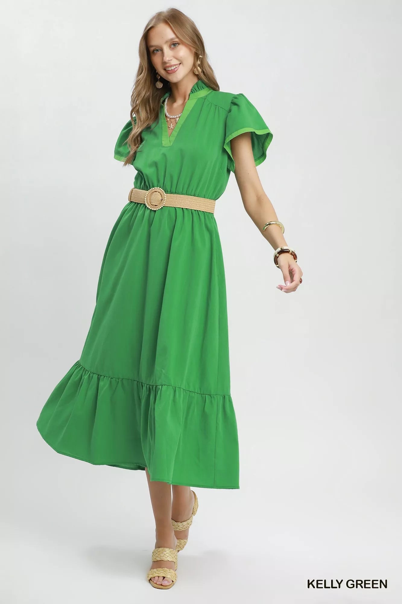 Umgee Contrast Trim Midi Dress with Tiered Ruffle Hem - Bitsy Gypsy Boutique