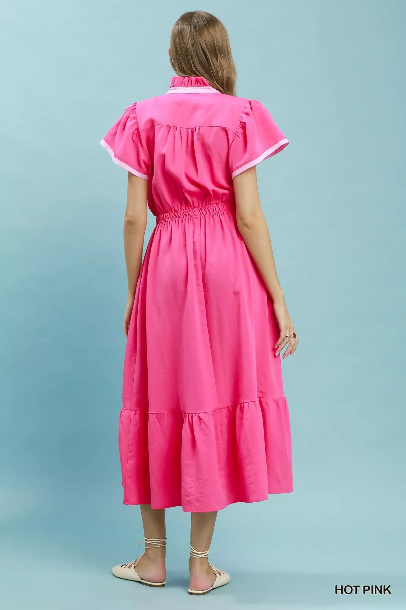 Umgee Contrast Trim Midi Dress with Tiered Ruffle Hem - Bitsy Gypsy Boutique