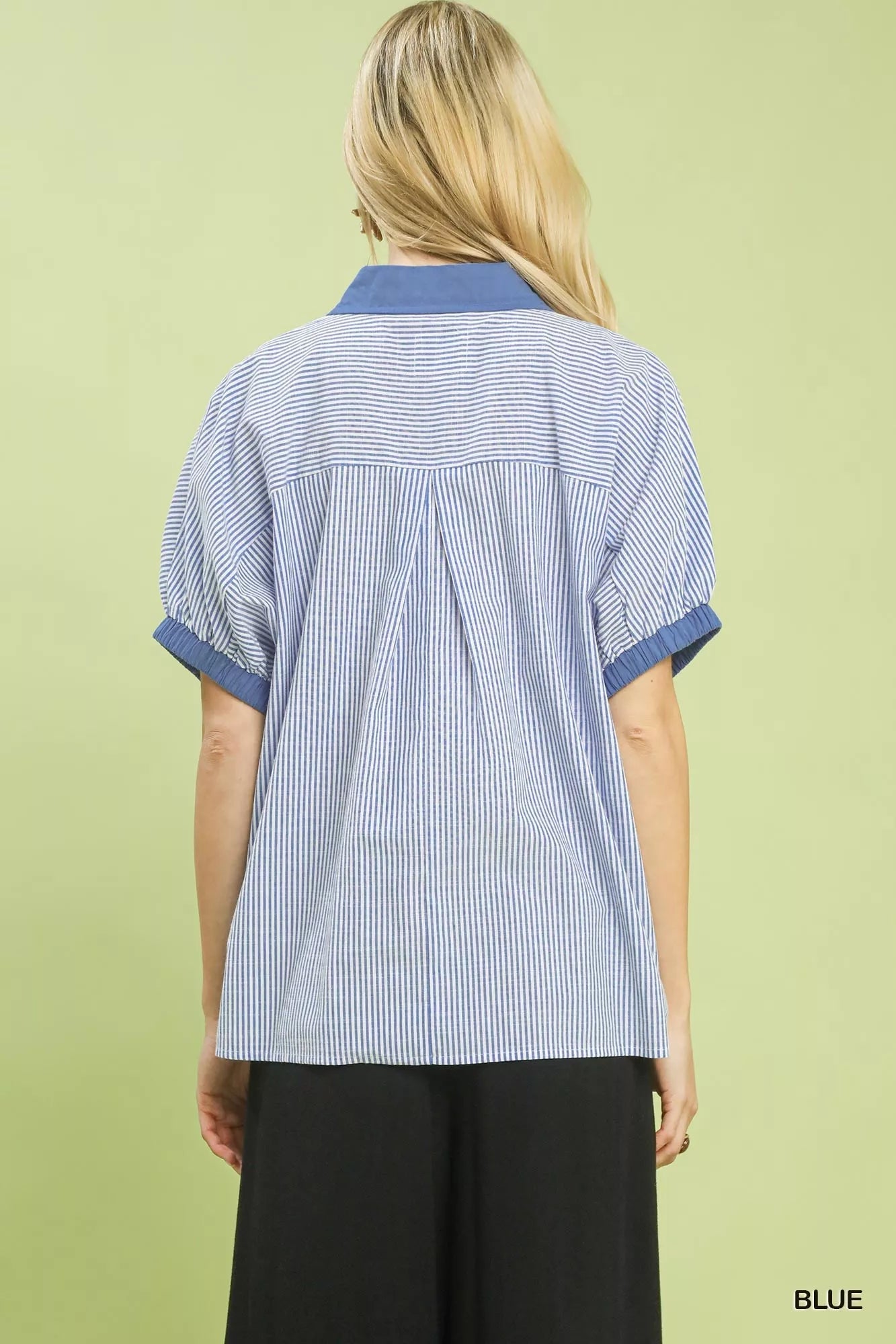 Umgee Contrast Trim Popover Stripe Top - Bitsy Gypsy Boutique