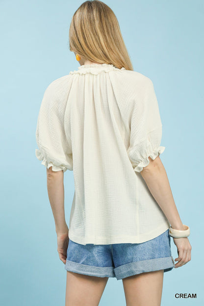 Umgee Cotton Gauze Ruffle Top - Bitsy Gypsy Boutique