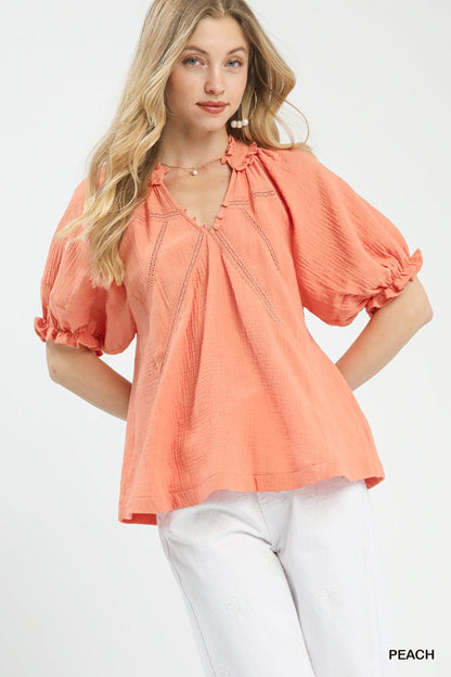 Umgee Cotton Gauze Ruffle Top - Bitsy Gypsy Boutique