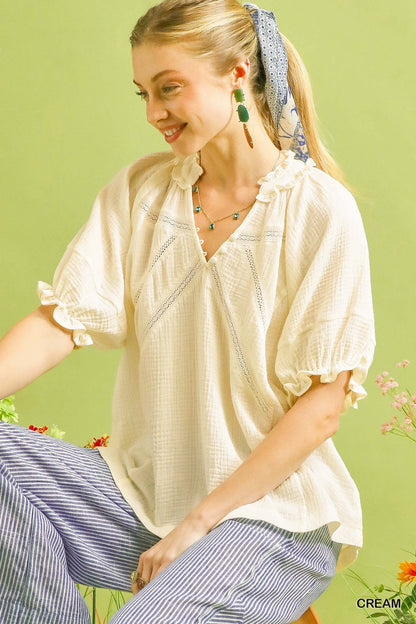 Umgee Cotton Gauze Ruffle Top - Bitsy Gypsy Boutique