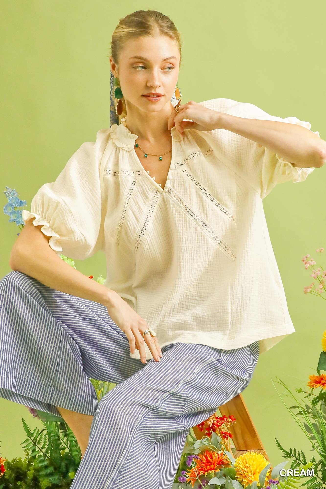 Umgee Cotton Gauze Ruffle Top - Bitsy Gypsy Boutique