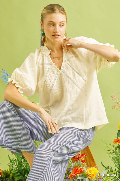 Umgee Cotton Gauze Ruffle Top - Bitsy Gypsy Boutique