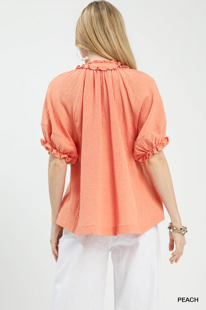 Umgee Cotton Gauze Ruffle Top - Bitsy Gypsy Boutique