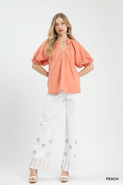 Umgee Cotton Gauze Ruffle Top - Bitsy Gypsy Boutique