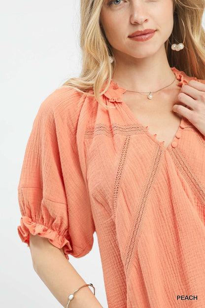 Umgee Cotton Gauze Ruffle Top - Bitsy Gypsy Boutique