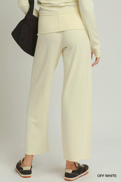 Umgee Cotton Viscose Folded Waistband Straight Leg Pants - Bitsy Gypsy Boutique