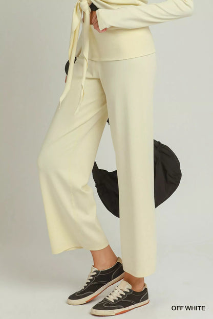 Umgee Cotton Viscose Folded Waistband Straight Leg Pants - Bitsy Gypsy Boutique
