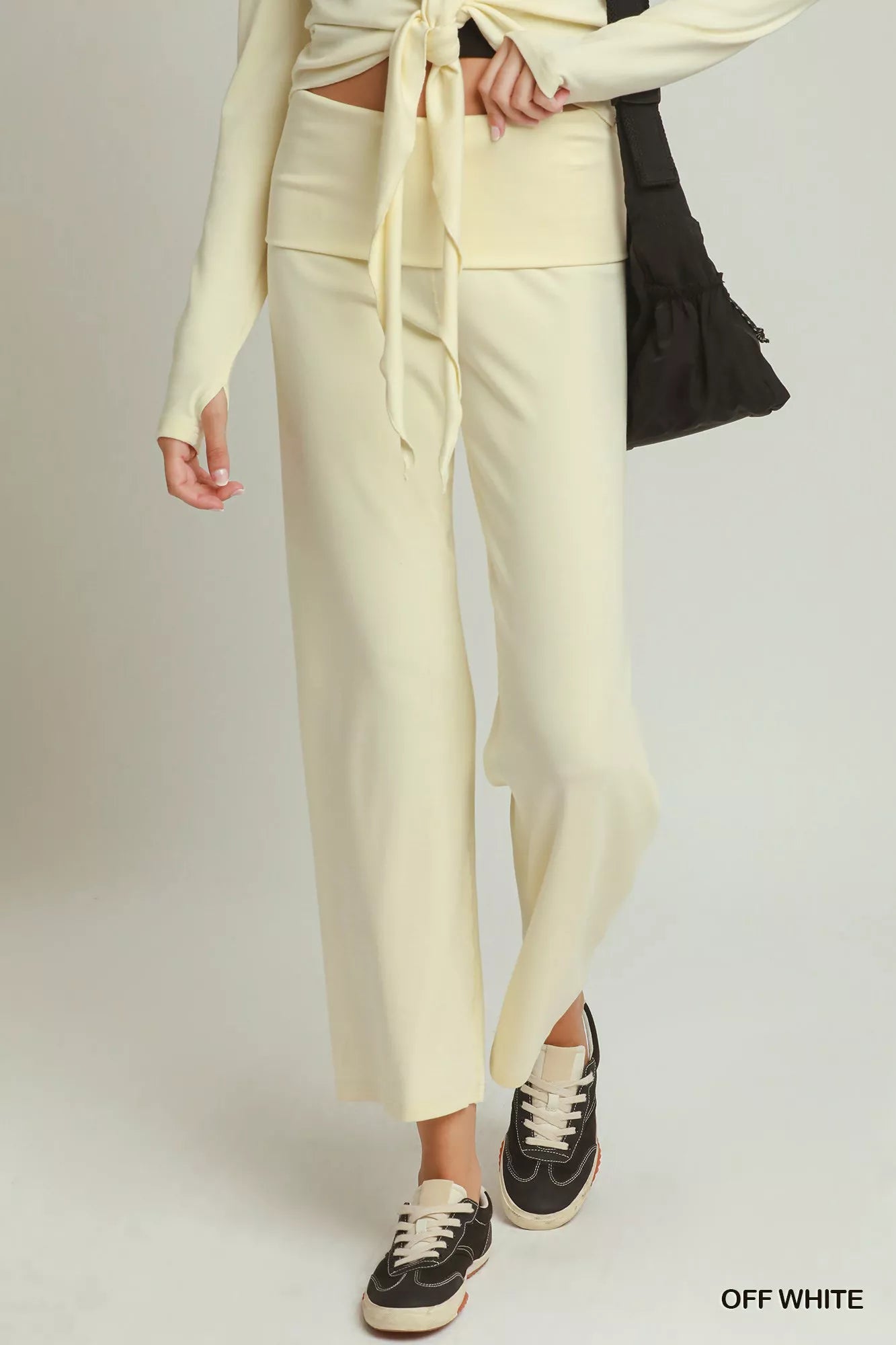 Umgee Cotton Viscose Folded Waistband Straight Leg Pants - Bitsy Gypsy Boutique