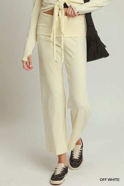 Umgee Cotton Viscose Folded Waistband Straight Leg Pants - Bitsy Gypsy Boutique