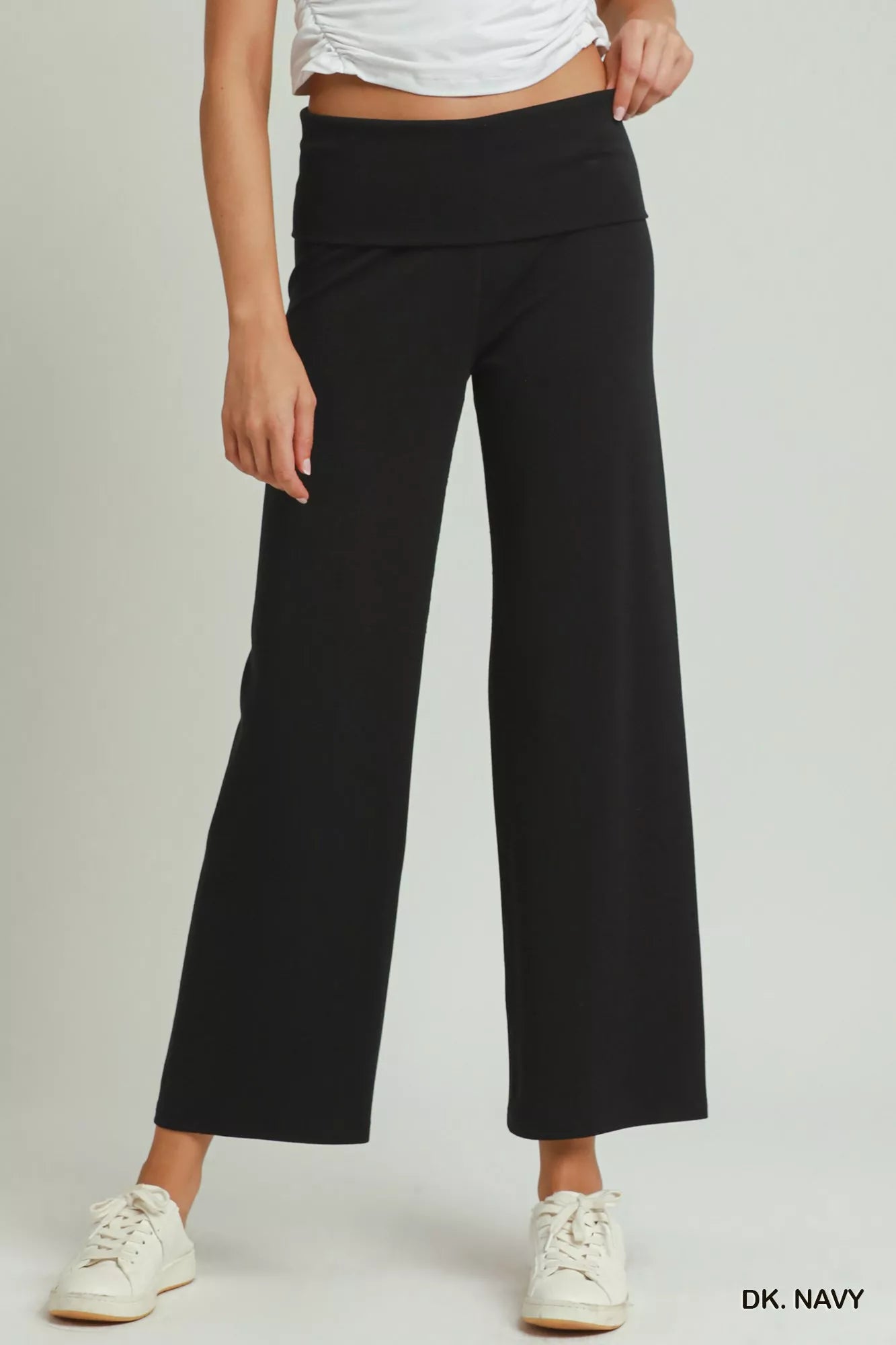 Umgee Cotton Viscose Folded Waistband Straight Leg Pants - Bitsy Gypsy Boutique
