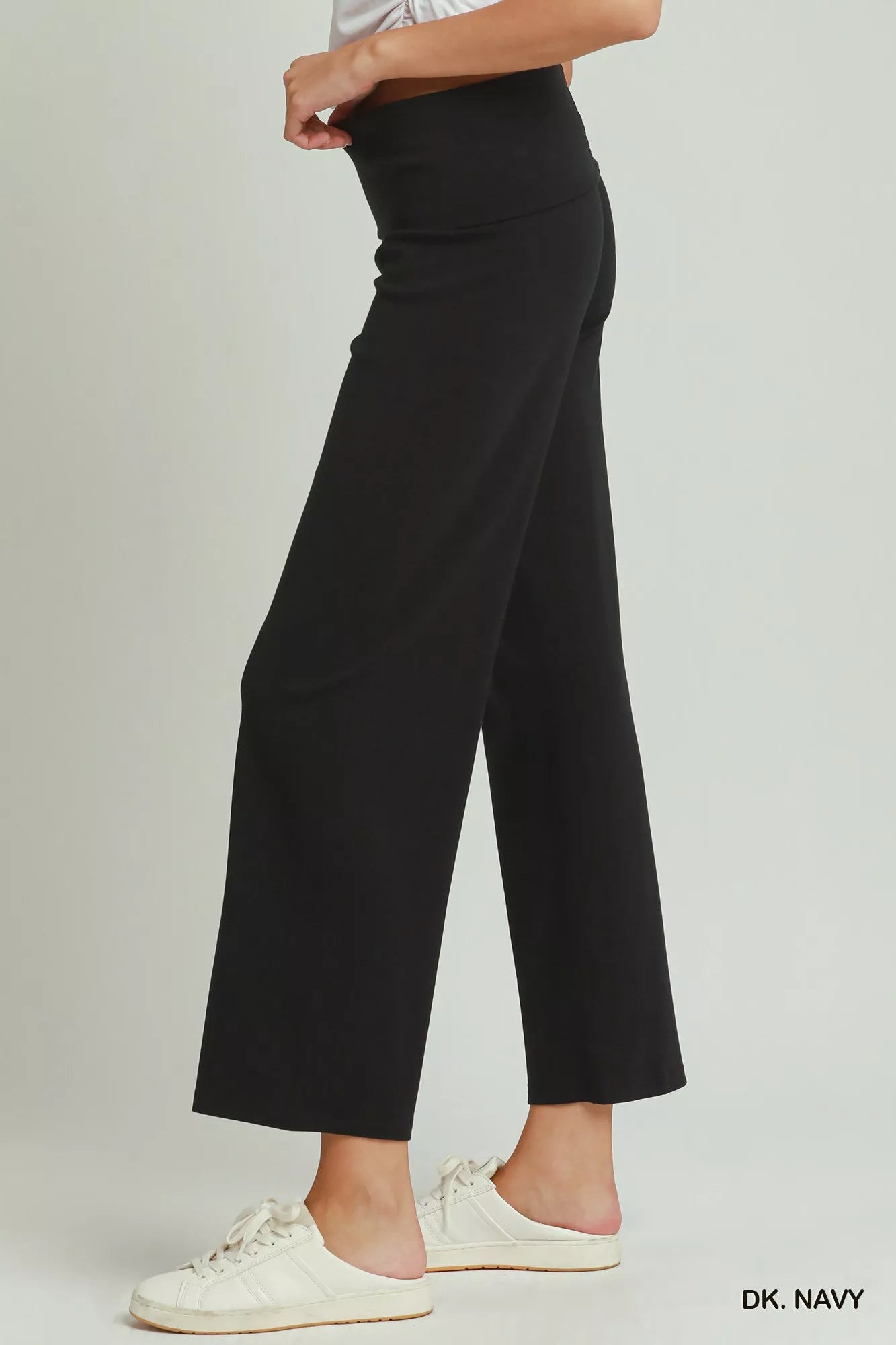 Umgee Cotton Viscose Folded Waistband Straight Leg Pants - Bitsy Gypsy Boutique