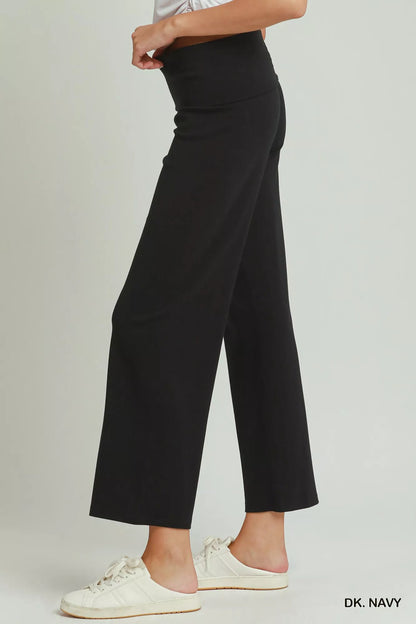 Umgee Cotton Viscose Folded Waistband Straight Leg Pants - Bitsy Gypsy Boutique