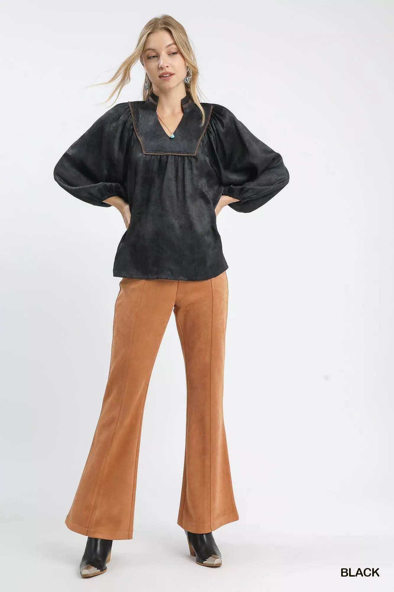 Umgee Crinkle Brocade Long Sleeve Blouse - Bitsy Gypsy Boutique