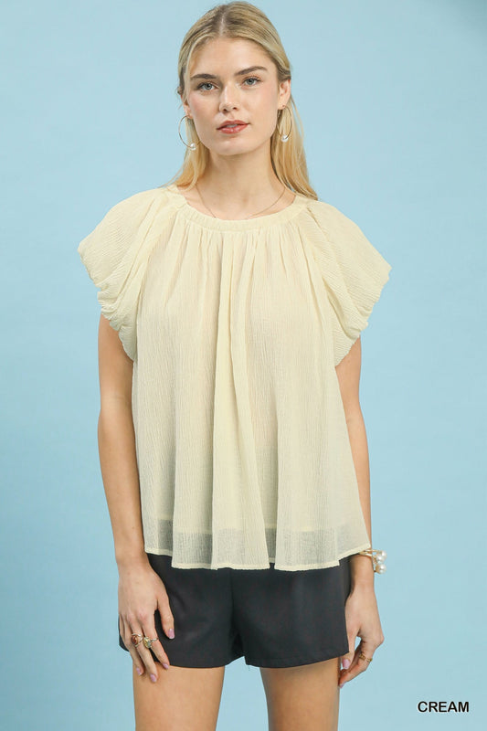 Umgee Crinkle Flutter Sleeve Peasant Top - Bitsy Gypsy Boutique