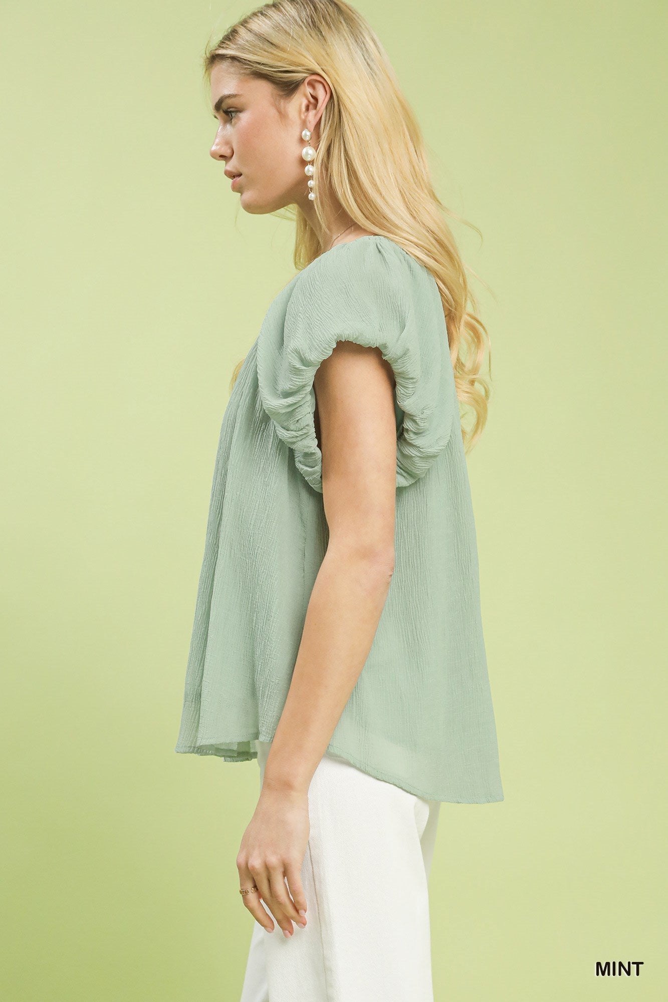 Umgee Crinkle Flutter Sleeve Peasant Top - Bitsy Gypsy Boutique