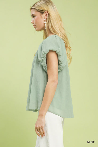 Umgee Crinkle Flutter Sleeve Peasant Top - Bitsy Gypsy Boutique