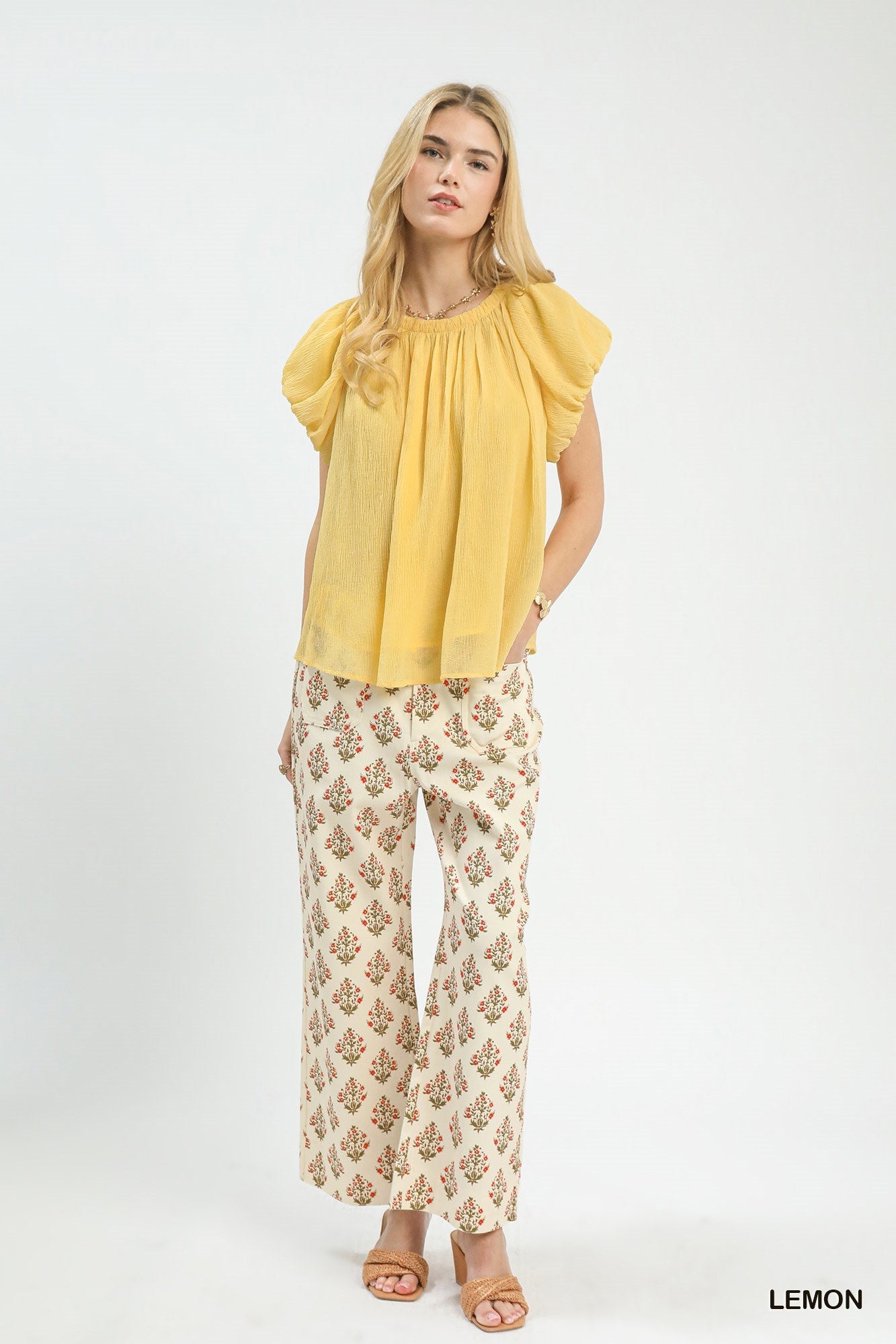 Umgee Crinkle Flutter Sleeve Peasant Top - Bitsy Gypsy Boutique