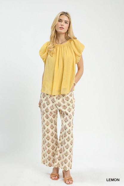 Umgee Crinkle Flutter Sleeve Peasant Top - Bitsy Gypsy Boutique