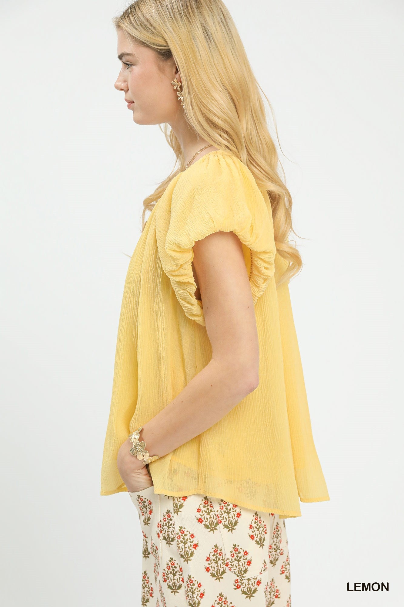 Umgee Crinkle Flutter Sleeve Peasant Top - Bitsy Gypsy Boutique