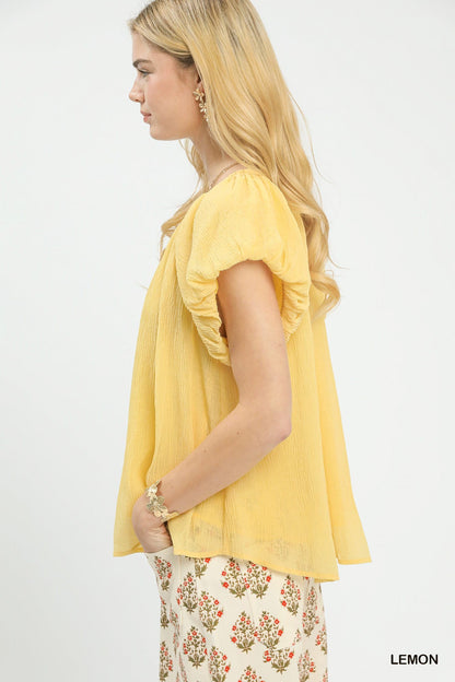 Umgee Crinkle Flutter Sleeve Peasant Top - Bitsy Gypsy Boutique