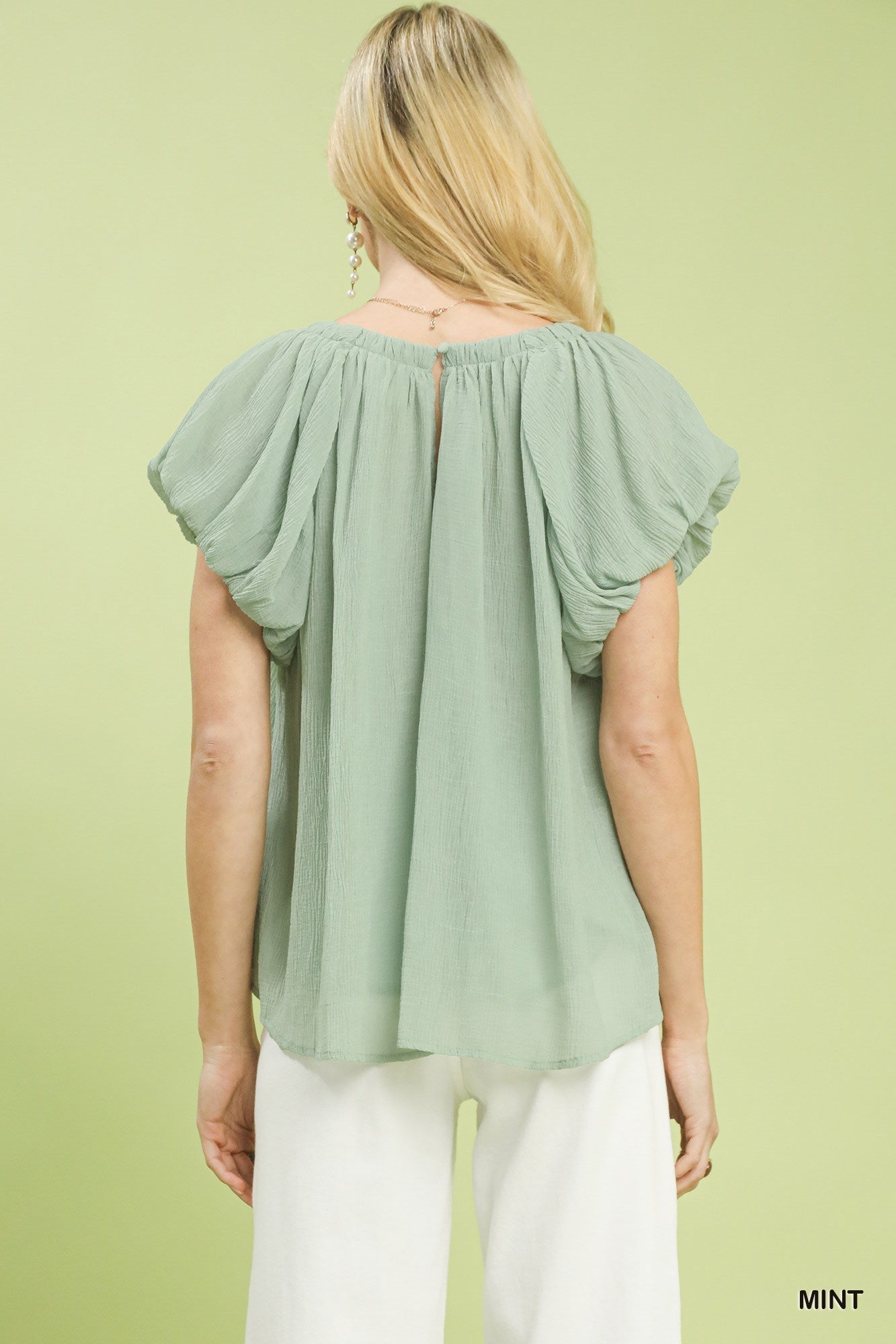 Umgee Crinkle Flutter Sleeve Peasant Top - Bitsy Gypsy Boutique